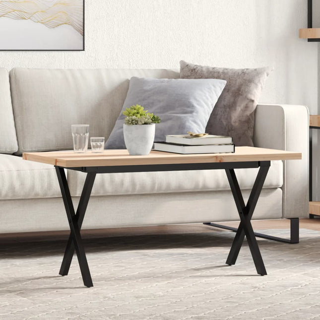 sofabord 90x40x45,5 cm X-stel massivt fyrretræ og stål