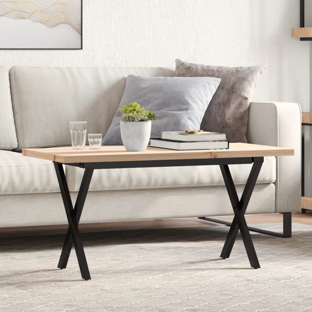 sofabord 90x40x45,5 cm X-stel massivt fyrretræ og stål