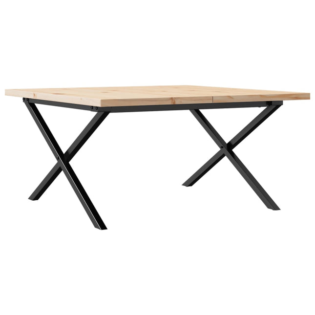 sofabord 90x90x45,5 cm X-stel massivt fyrretræ og stål