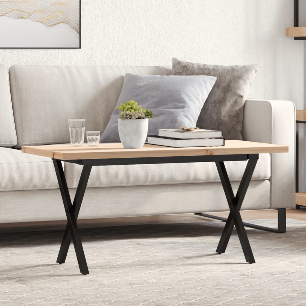 sofabord 100x50x45,5 cm X-stel massivt fyrretræ og stål