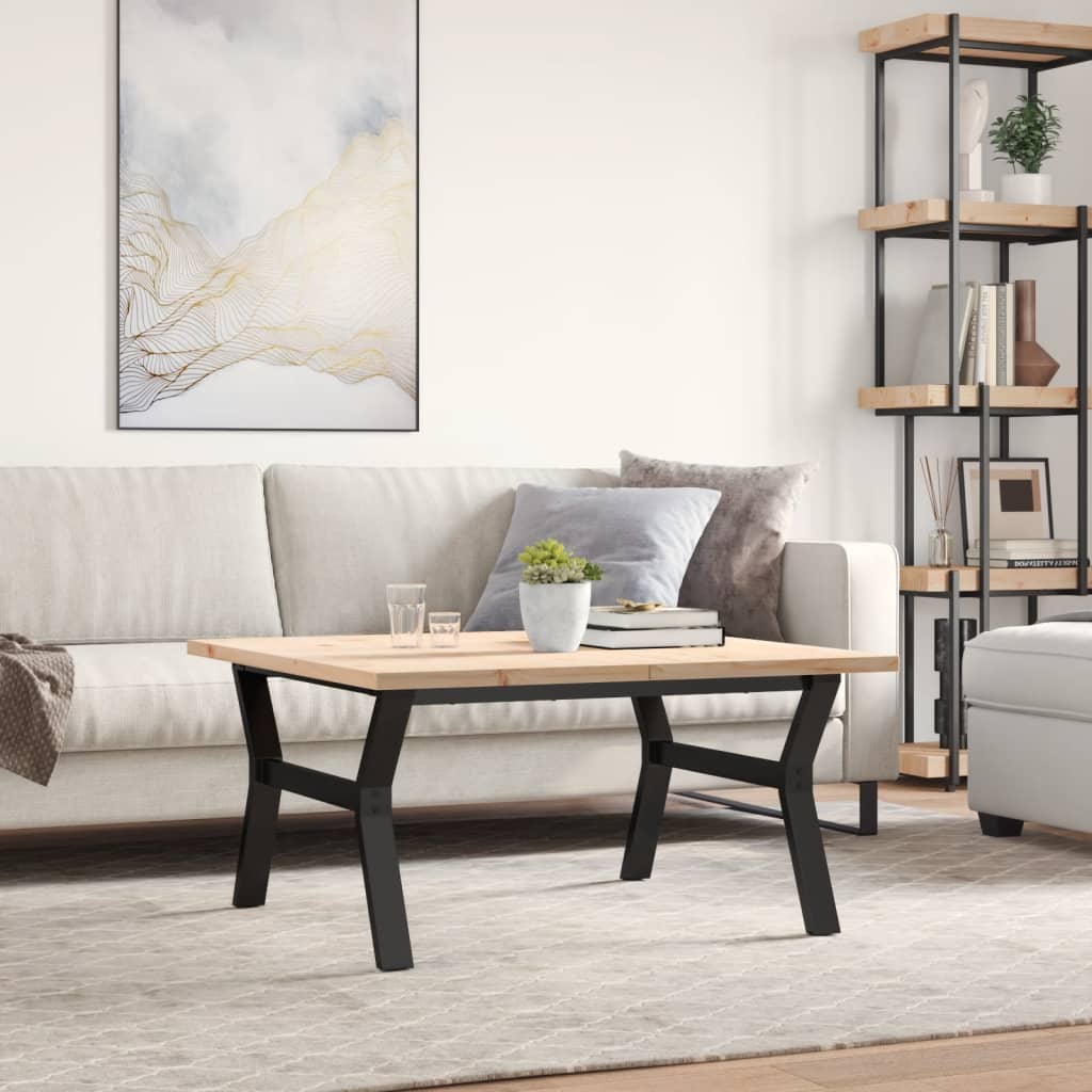 sofabord 90x90x45,5 cm Y-stel massivt fyrretræ og stål