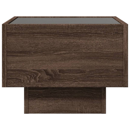 sidebord med LED-lys 40x40x30 cm konstrueret træ brunt eg
