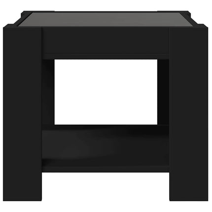 sofabord med LED-lys 53x53x45 cm konstrueret træ sort