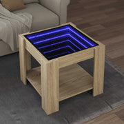 sofabord med LED-lys 53x53x45 cm konstrueret træ sonoma-eg