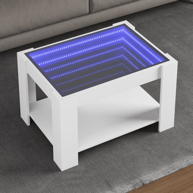 sofabord med LED-lys 73x53x45 cm konstrueret træ hvid