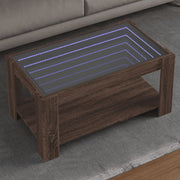 sofabord med LED-lys 93x53x45 cm konstrueret træ brunt eg