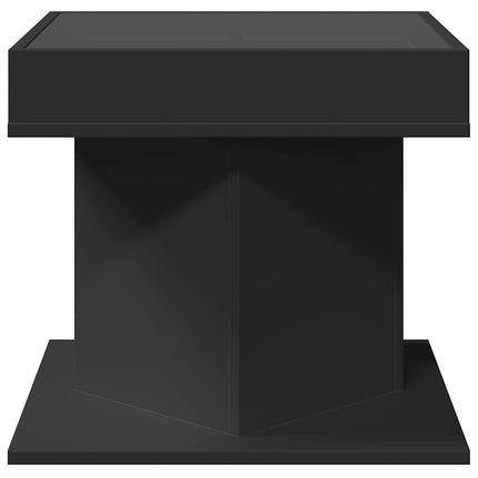 sofabord med LED-lys 50x50x45 cm konstrueret træ sort