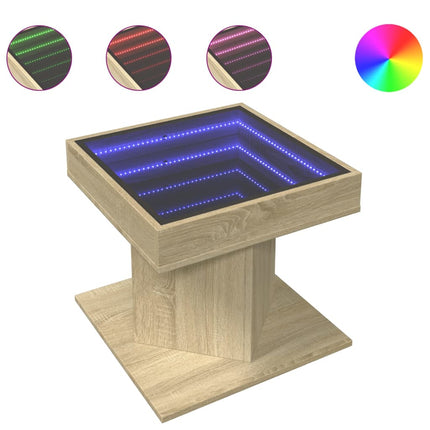 sofabord med LED-lys 50x50x45 cm konstrueret træ sonoma-eg