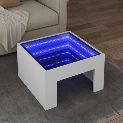 sofabord med Infinity LED-lys 50x50x30 cm hvid