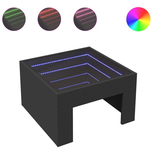 sofabord med Infinity LED-lys 50x50x30 cm sort