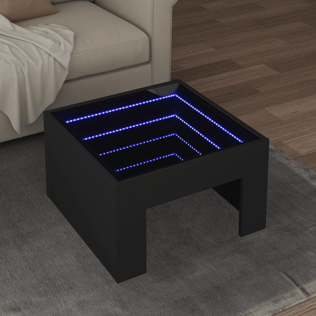 sofabord med Infinity LED-lys 50x50x30 cm sort