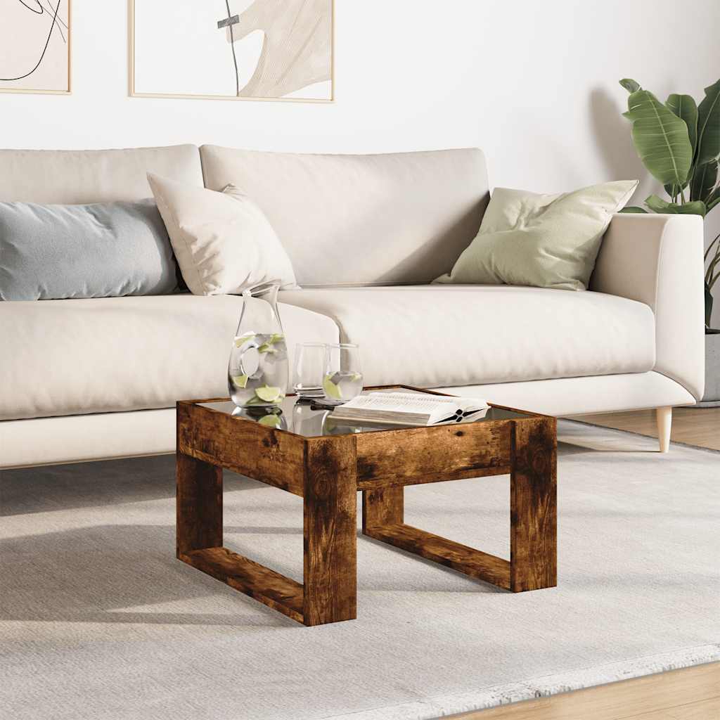 sofabord med Infinity LED-lys 50x53x30 cm røget egetræsfarve