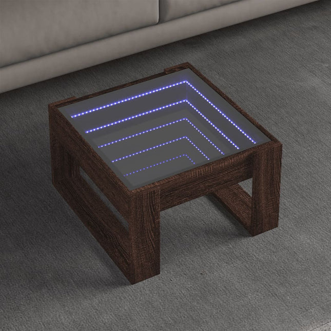 sofabord med Infinity LED-lys 50x53x30 cm brun egetræsfarve