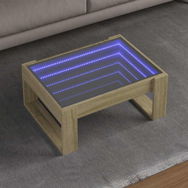 sofabord med Infinity LED-lys 70x53x30 cm sonoma-eg