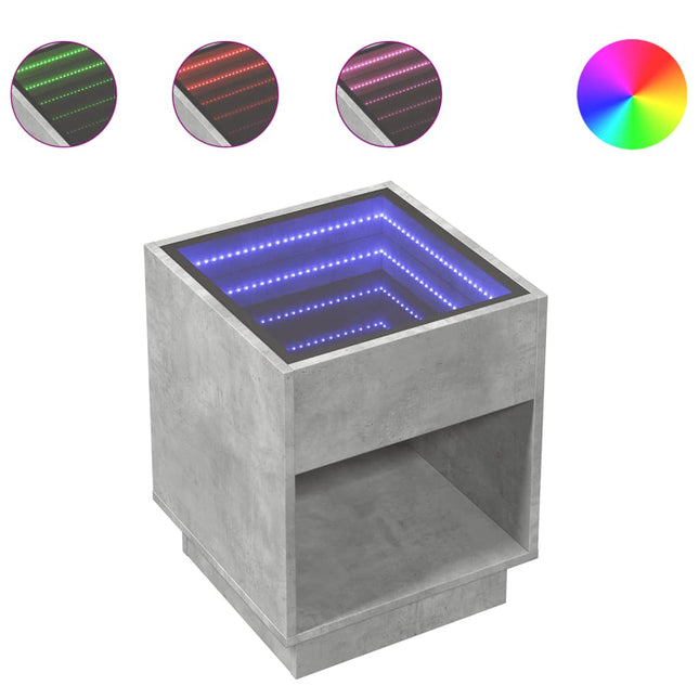 sofabord med Infinity LED-lys 40x40x50 cm betongrå