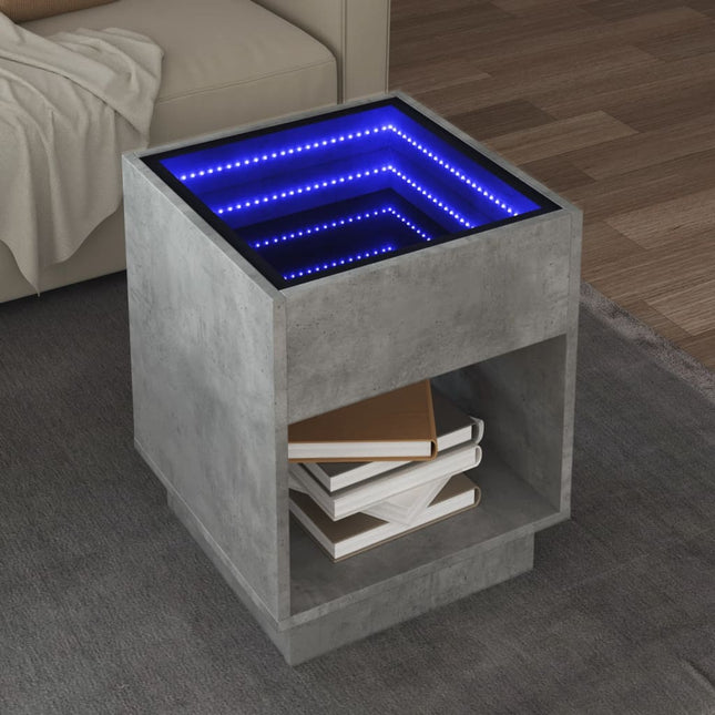 sofabord med Infinity LED-lys 40x40x50 cm betongrå