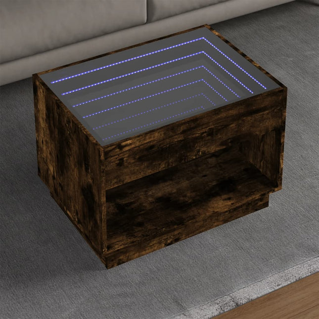 sofabord med Infinity LED-lys 70x50x50 cm røget egetræsfarve