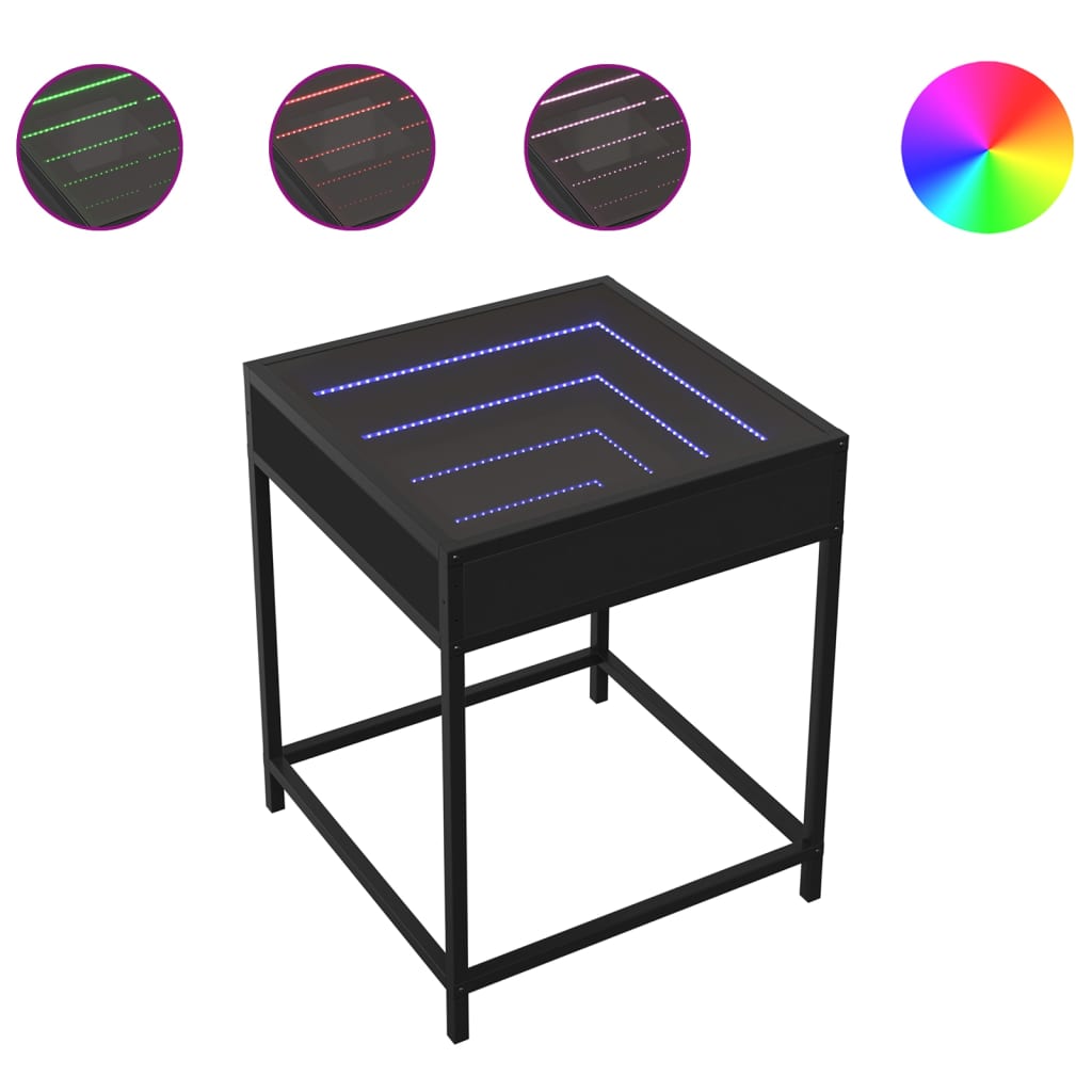 sofabord med Infinity LED-lys 40x40x51 cm sort