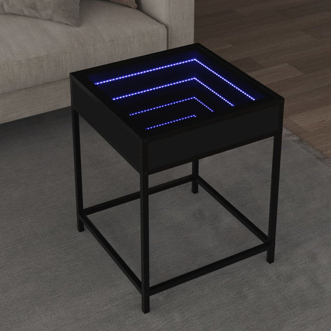 sofabord med Infinity LED-lys 40x40x51 cm sort