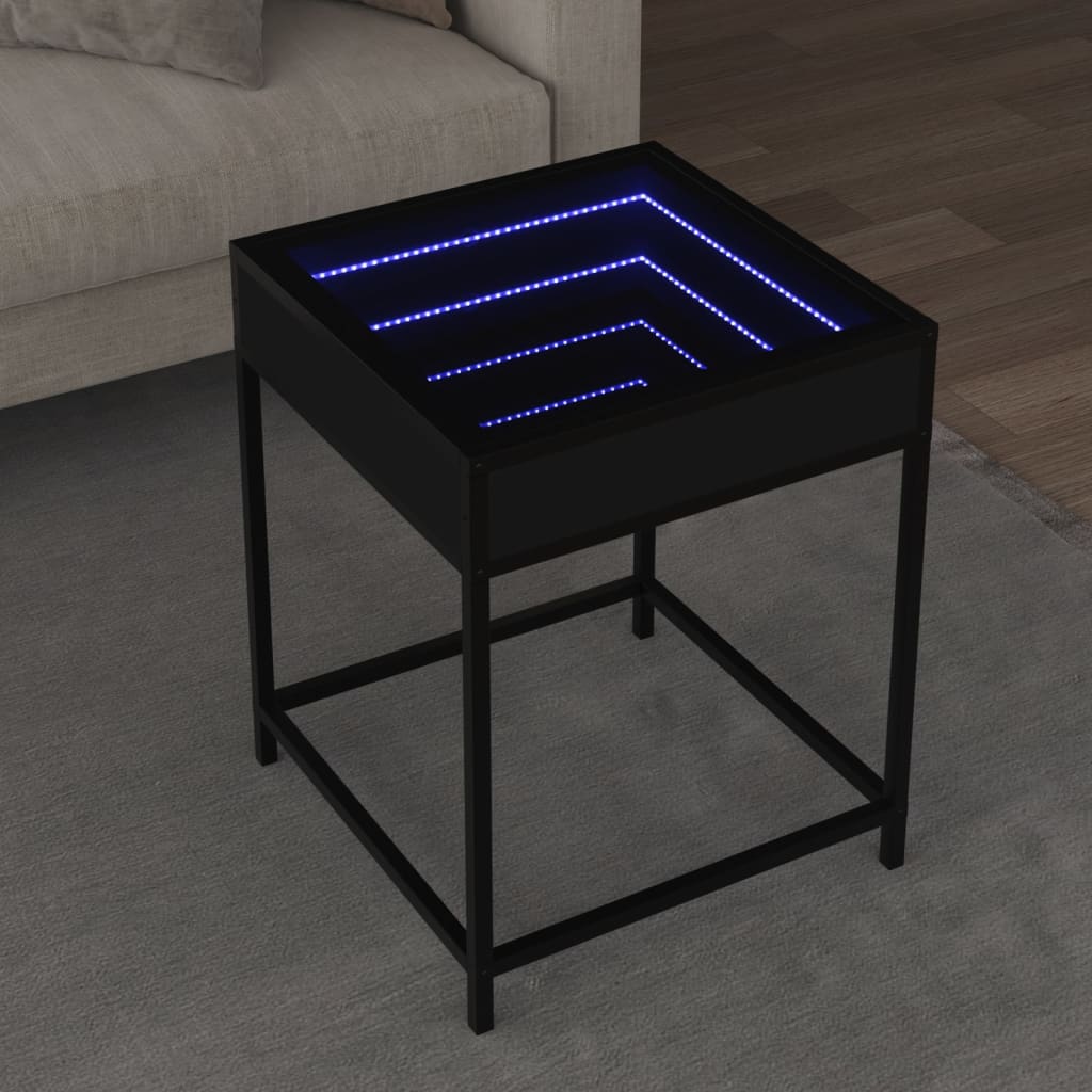 sofabord med Infinity LED-lys 40x40x51 cm sort