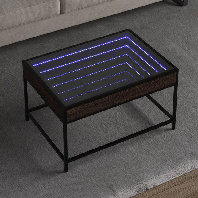 sofabord med Infinity LED-lys 70x50x41 cm brun egetræsfarve