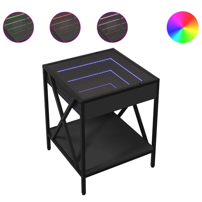sofabord med Infinity LED-lys 40x40x49 cm sort