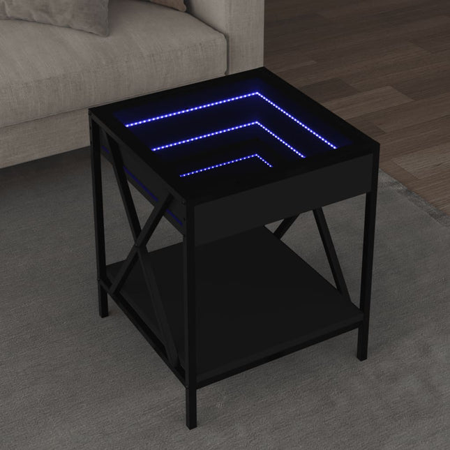 sofabord med Infinity LED-lys 40x40x49 cm sort