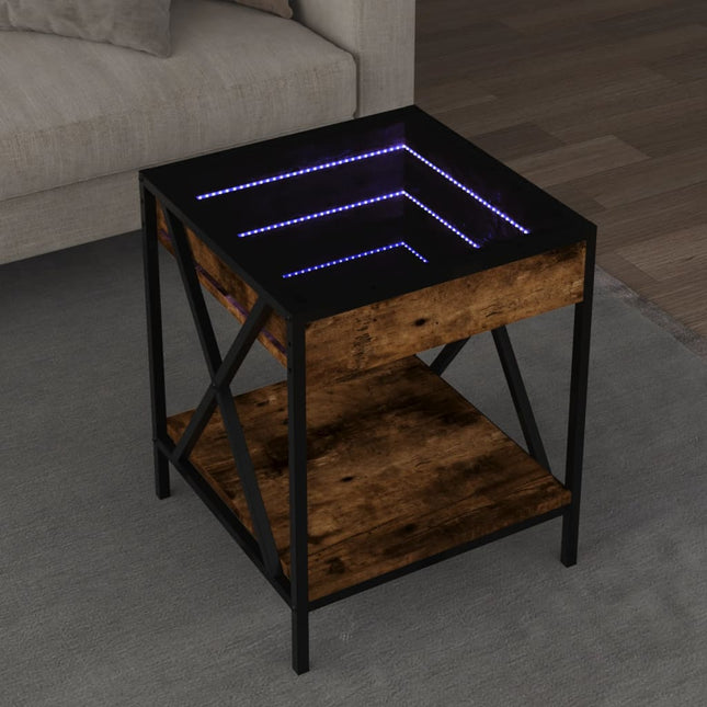sofabord med Infinity LED-lys 40x40x49 cm røget egetræsfarve