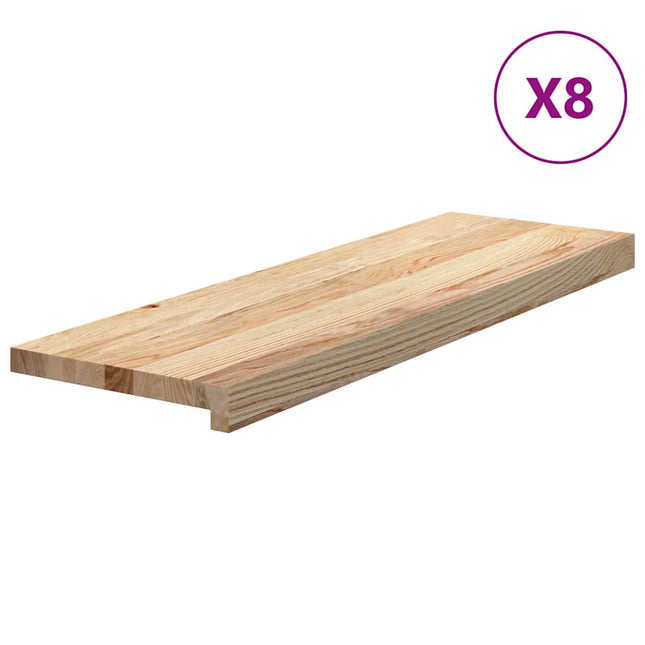 trappemåtter 8 stk ubehandlet 80x25x2 cm massivt egetræ