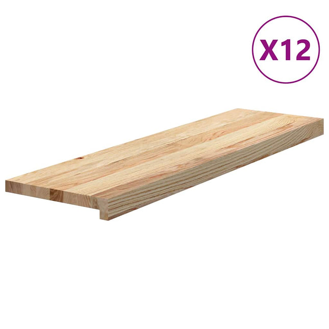 trappemåtter 12 stk ubehandlet 90x30x2 cm massivt egetræ