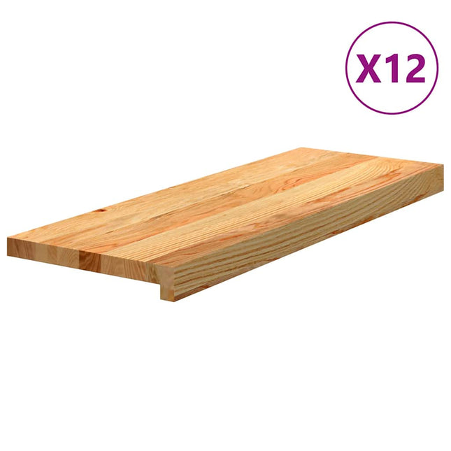 trappemåtter 12 stk. lysebrun 70x30x2 cm massivt egetræ
