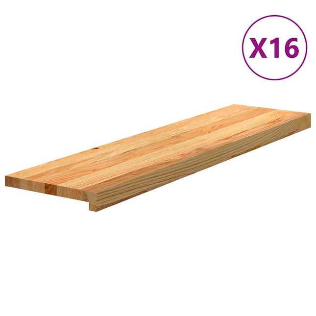 trappemåtter 16 stk. lysebrun 100x25x2 cm massivt egetræ