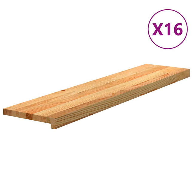 trappemåtter 16 stk. lysebrun 110x30x2 cm massivt egetræ