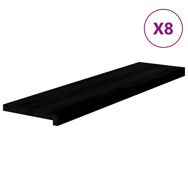trappemåtter 8 stk. brunsort 100x25x2 cm massivt egetræ