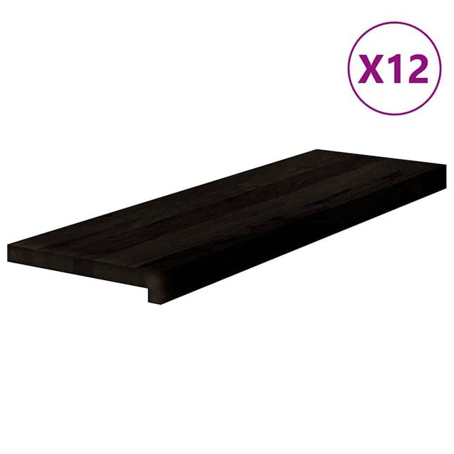trappemåtter 12 stk. brunsort 80x25x2 cm massivt egetræ