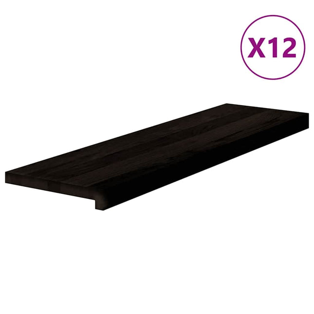 trappemåtter 12 stk. brunsort 90x25x2 cm massivt egetræ
