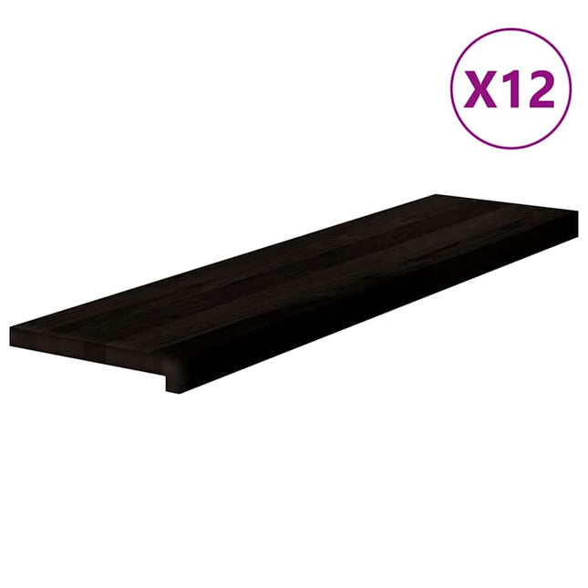 trappemåtter 12 stk. brunsort 100x25x2 cm massivt egetræ