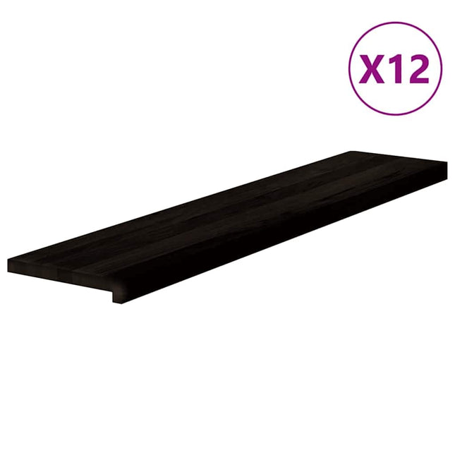 trappemåtter 12 stk. brunsort 120x25x2 cm massivt egetræ