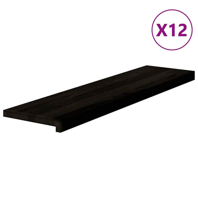 trappemåtter 12 stk. brunsort 100x30x2 cm massivt egetræ
