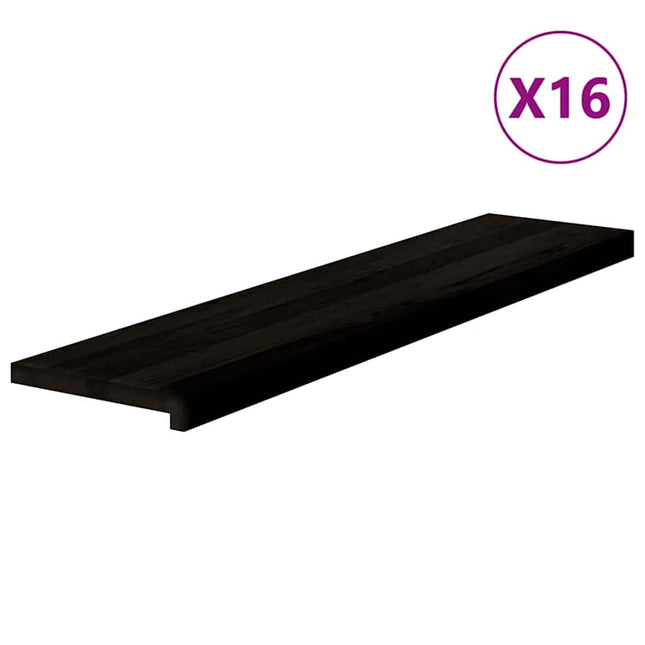 trappemåtter 16 stk. brunsort 110x25x2 cm massivt egetræ