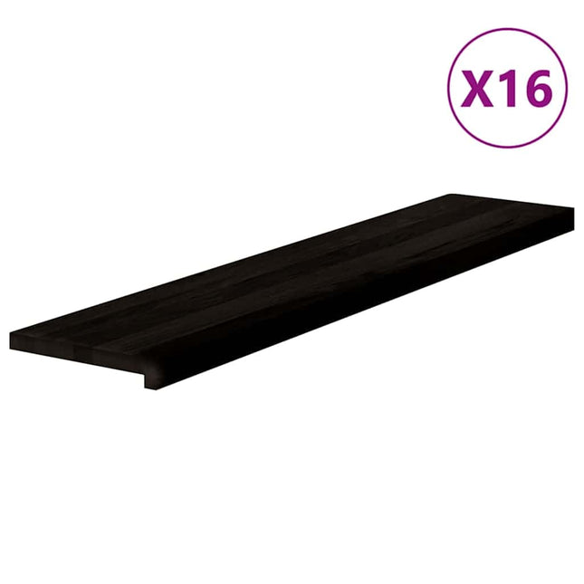 trappemåtter 16 stk. brunsort 120x25x2 cm massivt egetræ