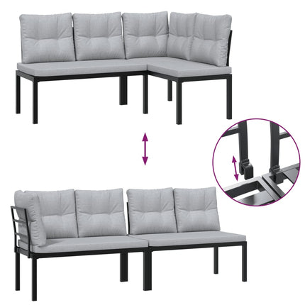 sofasæt til haven 4 dele med hynder pulverlakeret stål sort
