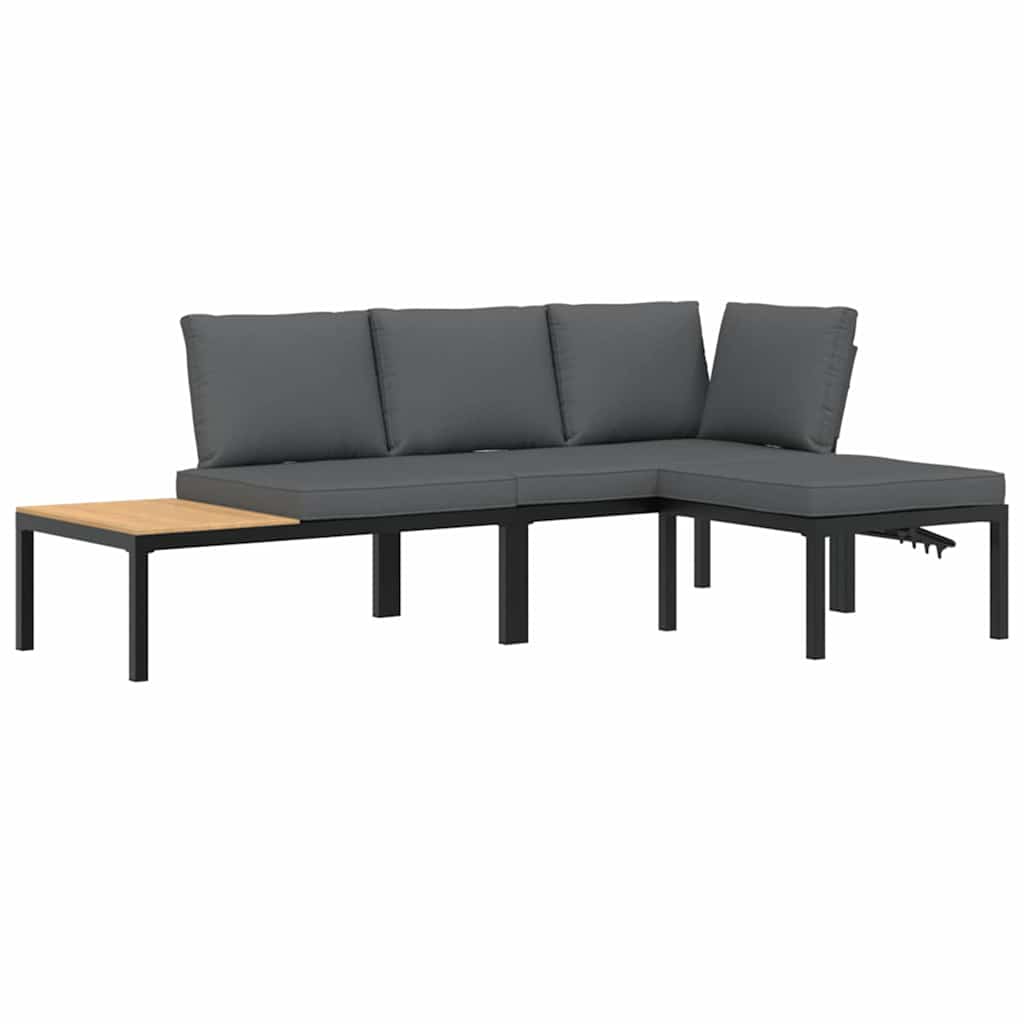 sofasæt til haven 3 dele med hynder aluminium sort