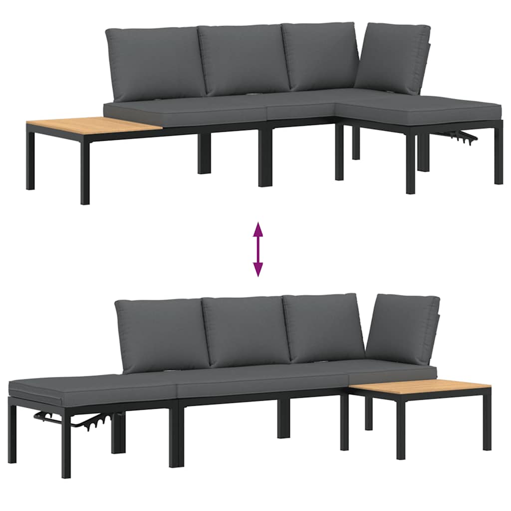 sofasæt til haven 3 dele med hynder aluminium sort