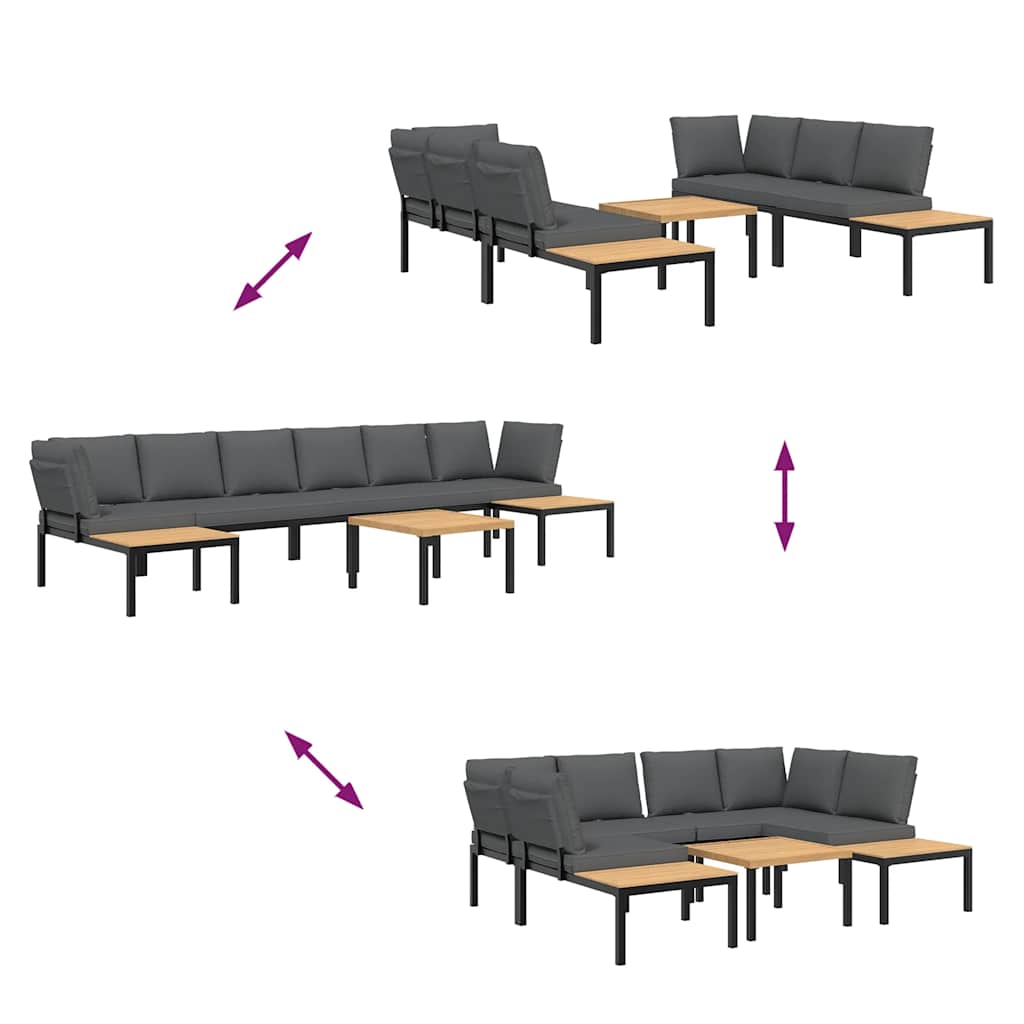 sofasæt til haven 5 dele med hynder aluminium sort