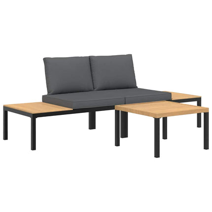 sofasæt til haven 3 dele med hynder aluminium sort