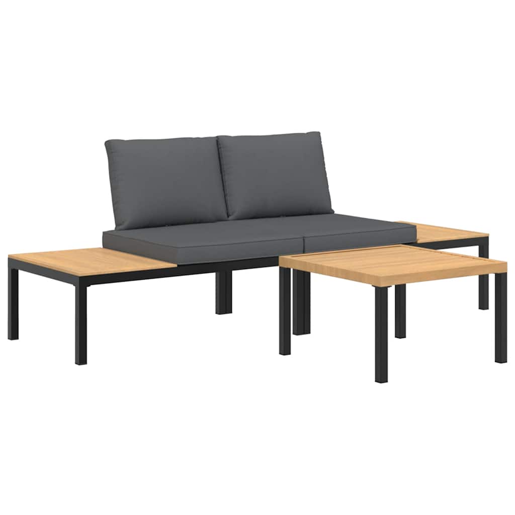 sofasæt til haven 3 dele med hynder aluminium sort