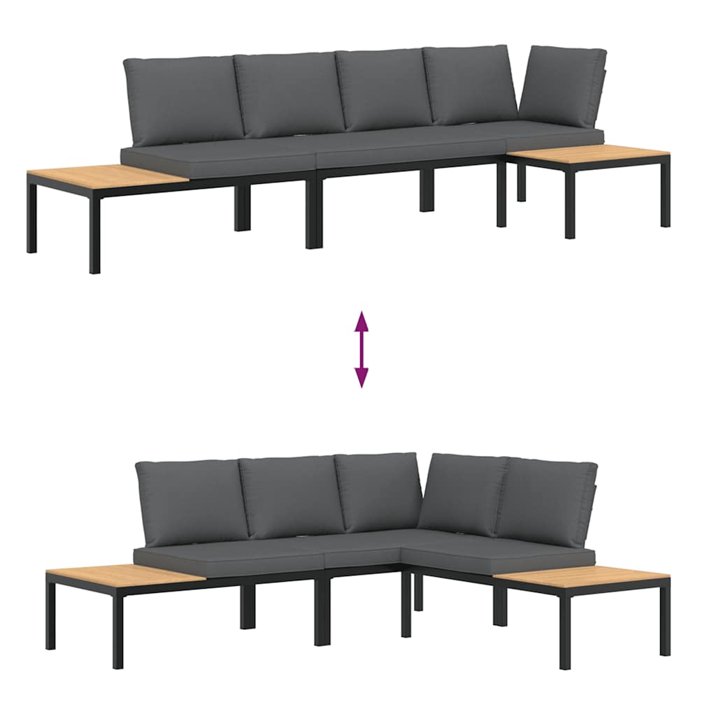 sofasæt til haven 3 dele med hynder aluminium sort