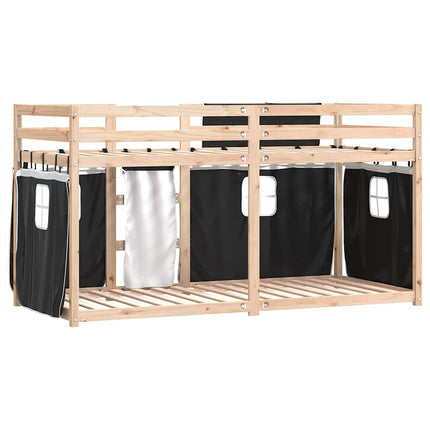 køjeseng med gardiner 90x200 cm massivt fyrretræ hvid og sort