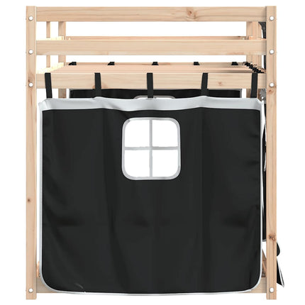 køjeseng med gardiner 80x200 cm massivt fyrretræ hvid og sort